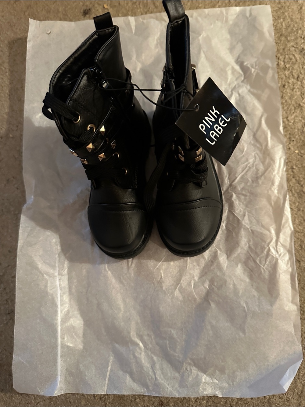 Pink Label Kids' Black Studded Lace-Up Boots